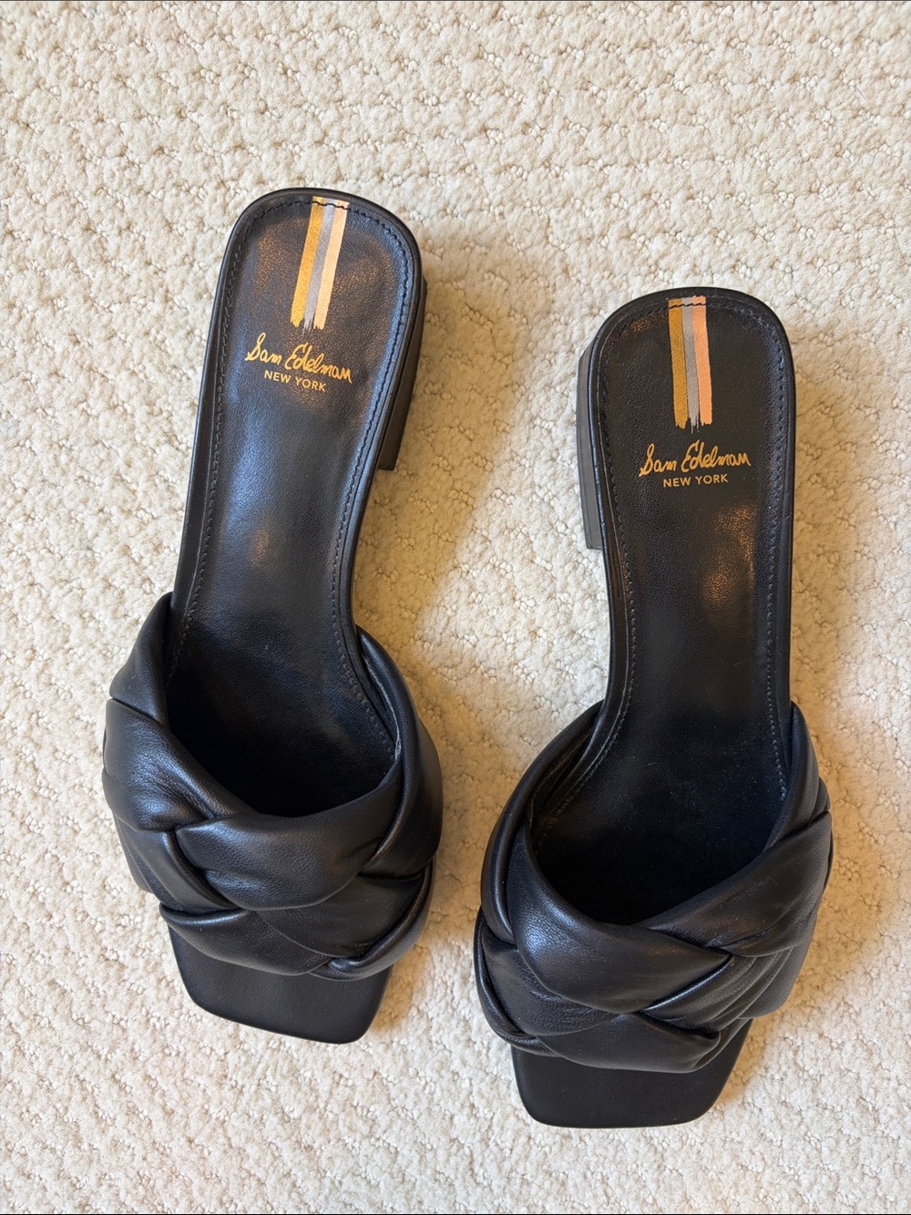 Sam Edelman Black Braided Leather Slide Sandals